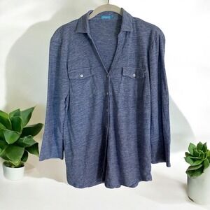 J.McLaughlin Blue Button Down Linen Blend Long‎ Sleeve Shirt Top Women's Size M